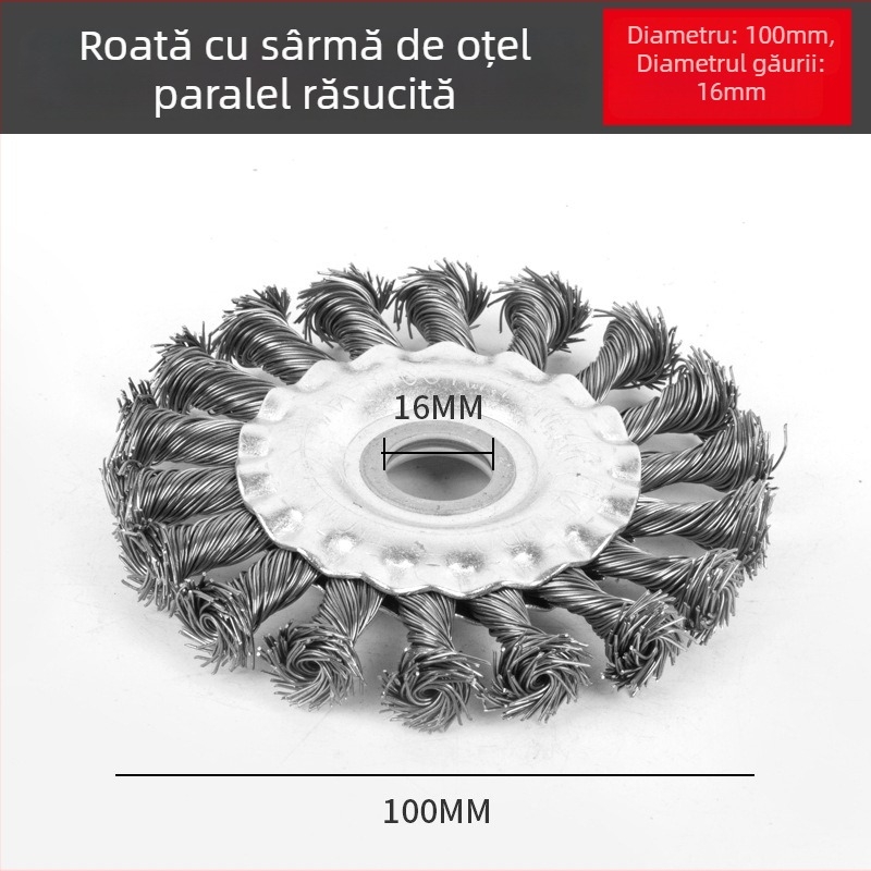 Roată de șlefuire cu sârmă plată răsucită – îndepărtarea zgură de sudură și a ruginii, design paralel, oțel carbon, 11 000 RPM