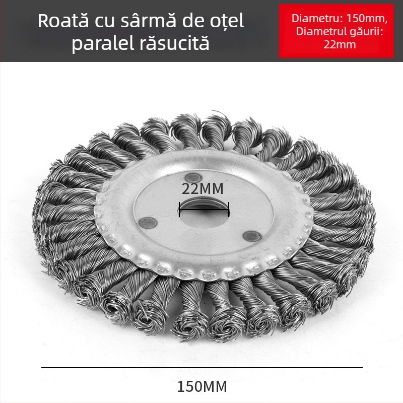 Roată de șlefuire cu sârmă plată răsucită – îndepărtarea zgură de sudură și a ruginii, design paralel, oțel carbon, 11 000 RPM