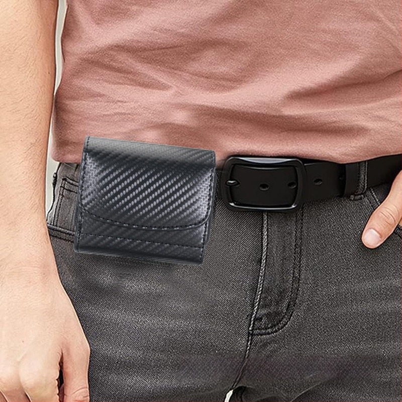 Geantă pentru telefon din piele naturală, formă rotundă, închidere cu capac, compartiment secret, unisex