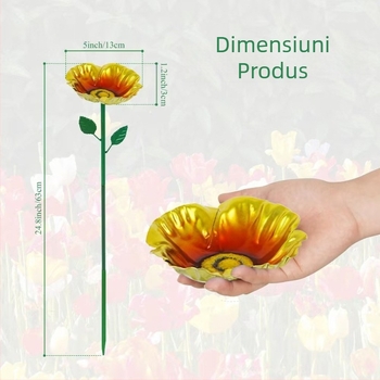 Hrănitoare pentru păsări și stație de apă, design floare de floarea-soarelui, din fier forjat, decor exterior în grădină