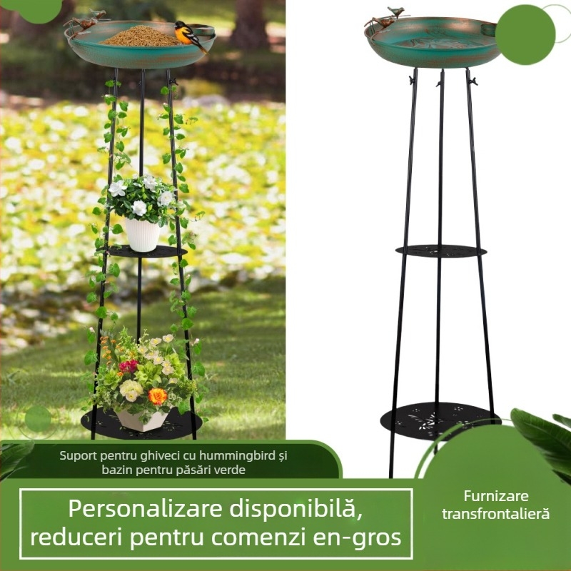 Suport de plante din fier cu cadru de cățărare și baie pentru păsări – fabricație semi-manuală și semi-mecanică, greutate 1200 g, cod produs Yf47121503