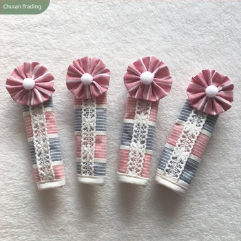 Acoperire pentru mânerul dulapului cu dantelă floral tricotată, bumbac, compoziția principală 95% / secundară 5%, stil coreean, personalizare disponibilă