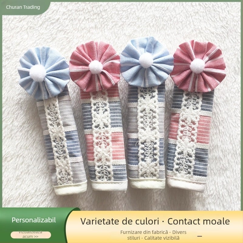 Acoperire pentru mânerul dulapului cu dantelă floral tricotată, bumbac, compoziția principală 95% / secundară 5%, stil coreean, personalizare disponibilă