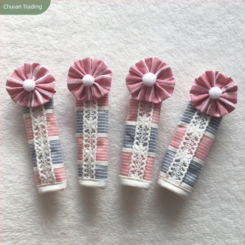 Acoperire pentru mânerul dulapului cu dantelă floral tricotată, bumbac, compoziția principală 95% / secundară 5%, stil coreean, personalizare disponibilă