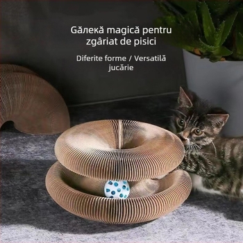 Tablă de zgâriere pentru pisici cu clopoțel, carton ondulat cu fagure, stil caricatură, 36 bucăți în cutie