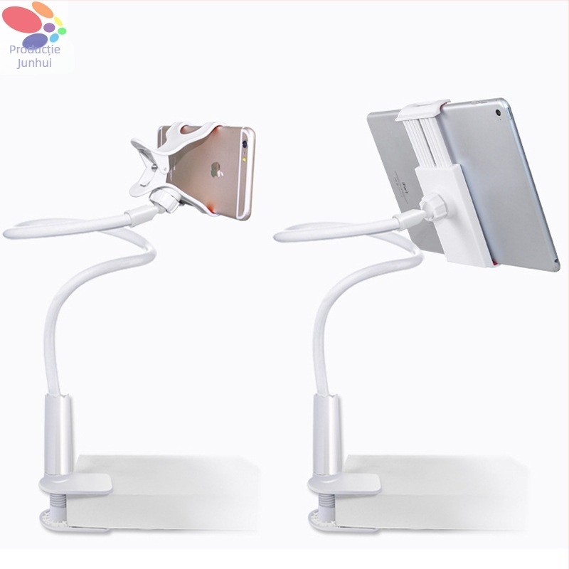 Suport pentru tabletă și telefon cu furtun rotativ — prindere pe marginea mobilierului (noptieră/birou), aliaj de zinc