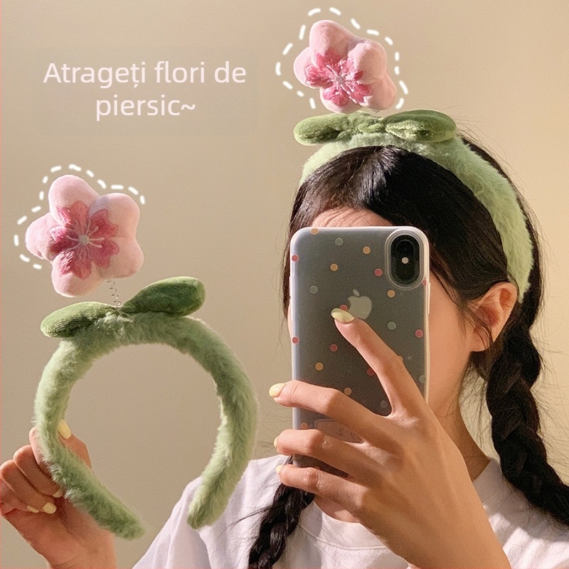 Bentiță de păr cu floare din pluș – accesoriu drăguț, anti-derapare, lucrat manual, stil coreean, pentru femei (Material: pluș; Proces: manual; Stil: coreean; Categoria: Accesorii pentru cap)