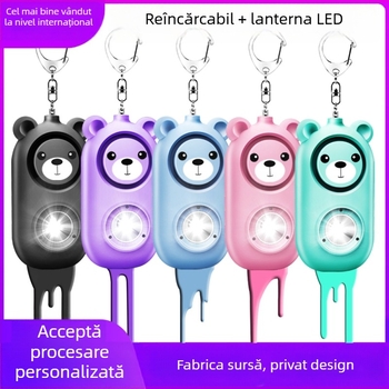 Inel cheie pentru autoapărare cu dispozitiv împotriva lupilor, LED, model H2, rază până la 50 m (Tip: dispozitiv împotriva lupilor; Rază: 50 m; Volum: ≥130 dB; Iluminare: LED)