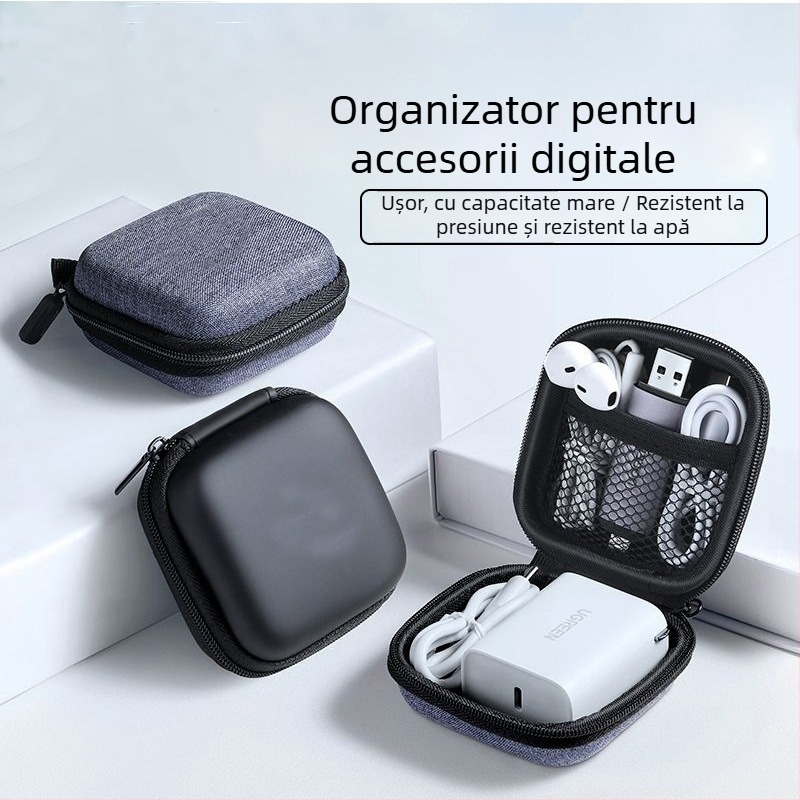 Cutie de stocare pentru căști – husă EVA pătrată pentru căști, USB flash și carduri de memorie