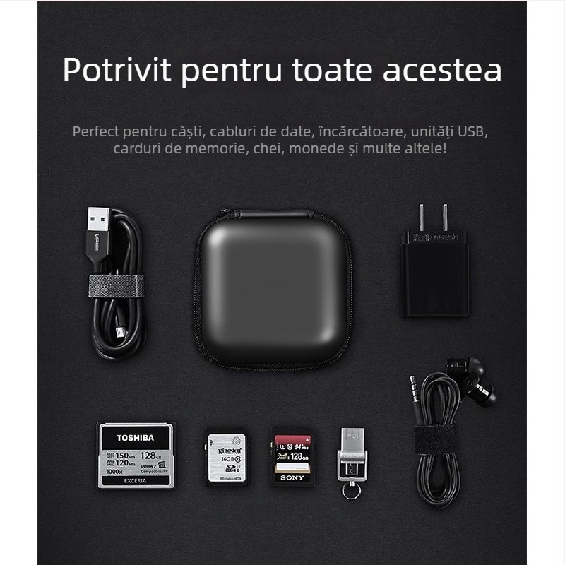Cutie de stocare pentru căști – husă EVA pătrată pentru căști, USB flash și carduri de memorie