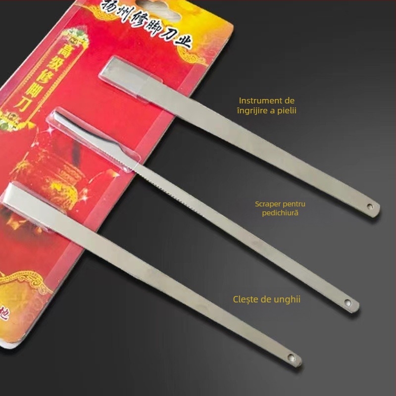Set de trei cuțite pentru pedicură din oțel inoxidabil – unelte pentru îndepărtarea pielii moarte și a calusurilor, kit de pedicură pentru uz casnic