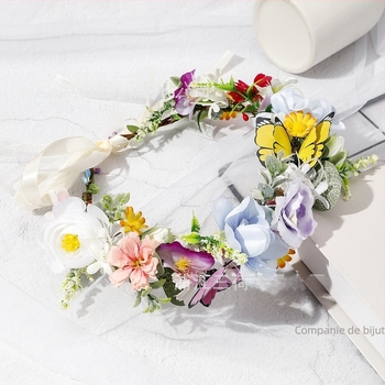 Bandă de păr cu flori Boho, material textil tricotat manual, accesoriu de nuntă elegant, unisex, Primăvara 2025