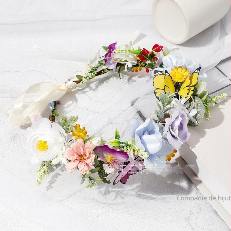 Bandă de păr cu flori Boho, material textil tricotat manual, accesoriu de nuntă elegant, unisex, Primăvara 2025