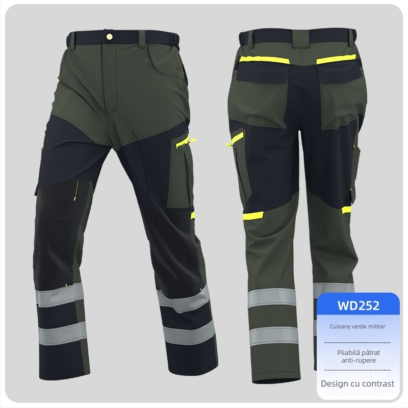 Pantaloni de lucru pentru bărbați cu buzunare multiple, rezistenți la rupere, poliester 65% cu căptușeală de bumbac 35%, primăvară–toamnă 2025, potriviți pentru fabrică