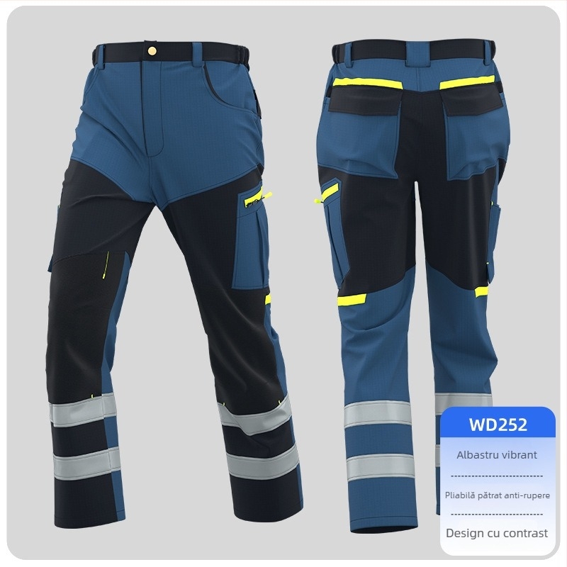 Pantaloni de lucru pentru bărbați cu buzunare multiple, rezistenți la rupere, poliester 65% cu căptușeală de bumbac 35%, primăvară–toamnă 2025, potriviți pentru fabrică