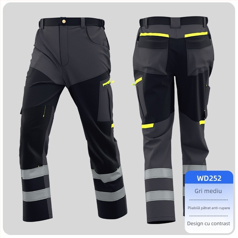 Pantaloni de lucru pentru bărbați cu buzunare multiple, rezistenți la rupere, poliester 65% cu căptușeală de bumbac 35%, primăvară–toamnă 2025, potriviți pentru fabrică