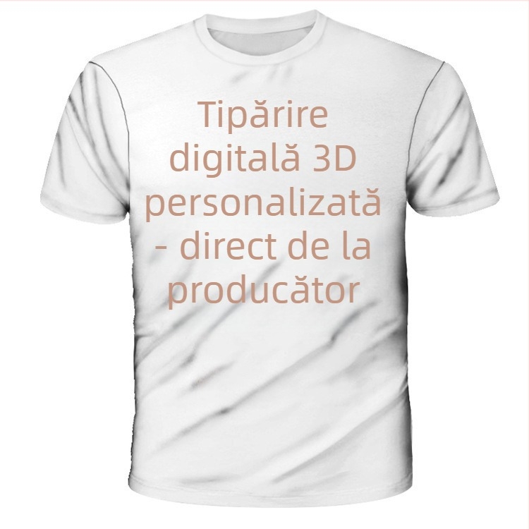 Tricou bărbați cu mânecă scurtă, poliester, croială slim, guler rotund, imprimeu geometric
