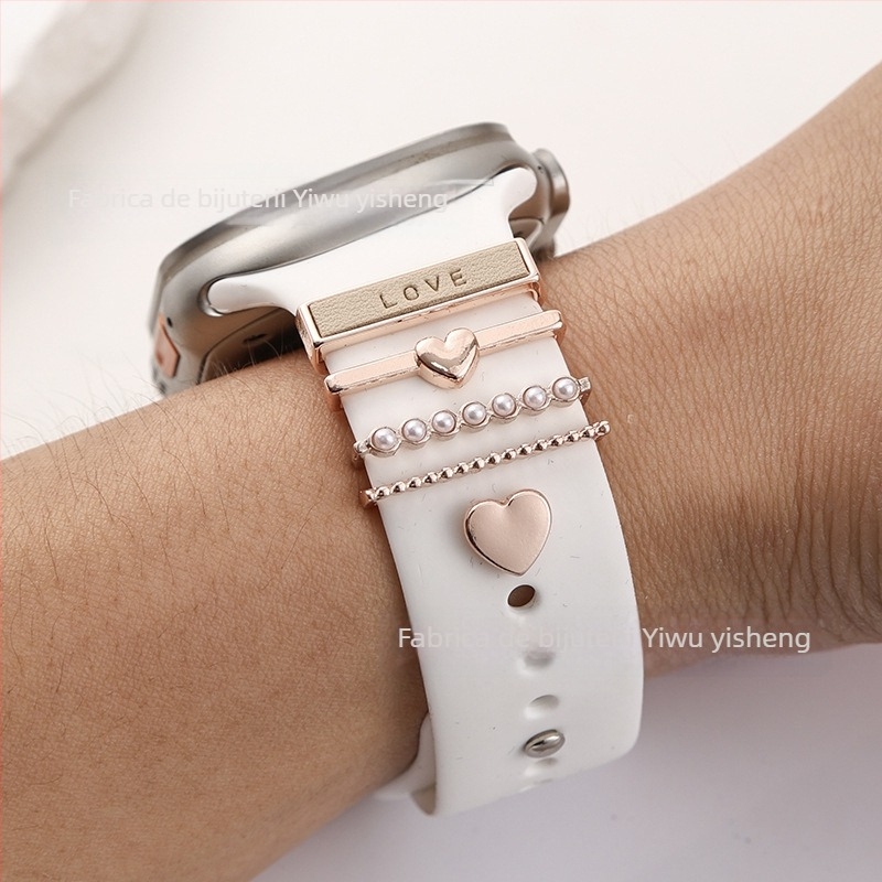 Închizătoare inel pentru curea Apple Watch din silicon, design inimă, compatibil universal, brand yishequ