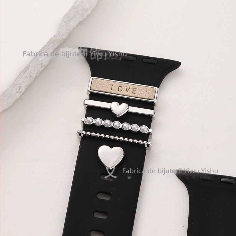 Închizătoare inel pentru curea Apple Watch din silicon, design inimă, compatibil universal, brand yishequ