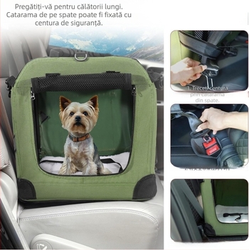 Geantă de transport pentru animale pentru mașină – pentru două pisici și câini mici/medii, poliester, cod produs Fzcw1014, design monocrom, rigiditate medie