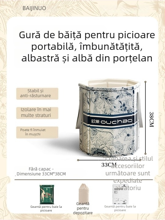 Găleată pentru băi de picioare, ceramică, portabilă și pliabilă, izolație la temperatură constantă, certificat CE