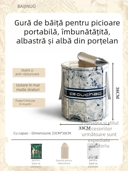 Găleată pentru băi de picioare, ceramică, portabilă și pliabilă, izolație la temperatură constantă, certificat CE