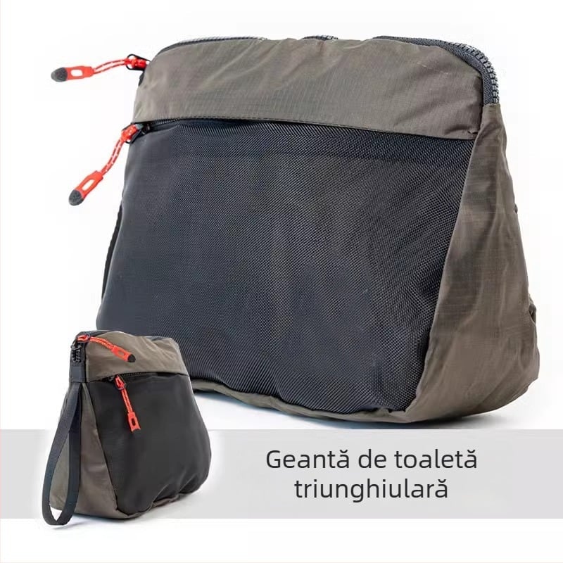 Geantă de toaletă – stil japonez, ultra-ușoară, nylon impermeabil, buzunar din plasă triunghiular, pentru drumeții în aer liber