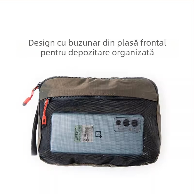 Geantă de toaletă – stil japonez, ultra-ușoară, nylon impermeabil, buzunar din plasă triunghiular, pentru drumeții în aer liber