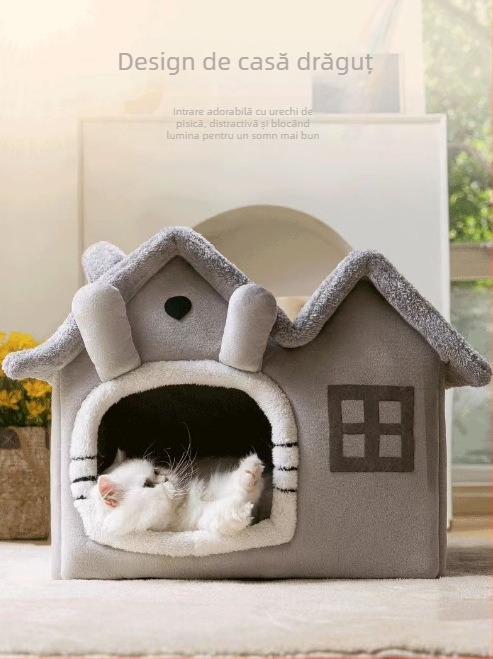 Cuib pentru pisici și cușcă — material textil, adăpost pentru pisici