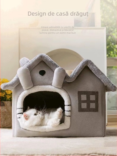 Cuib pentru pisici și cușcă — material textil, adăpost pentru pisici