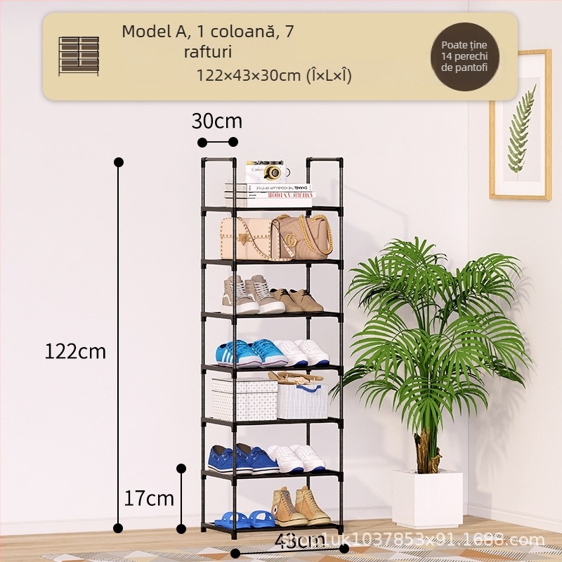 Raft pentru pantofi din fier forjat, într-un singur rând, pentru hol, protecție împotriva prafului, model XJ-01, stil modern simplu