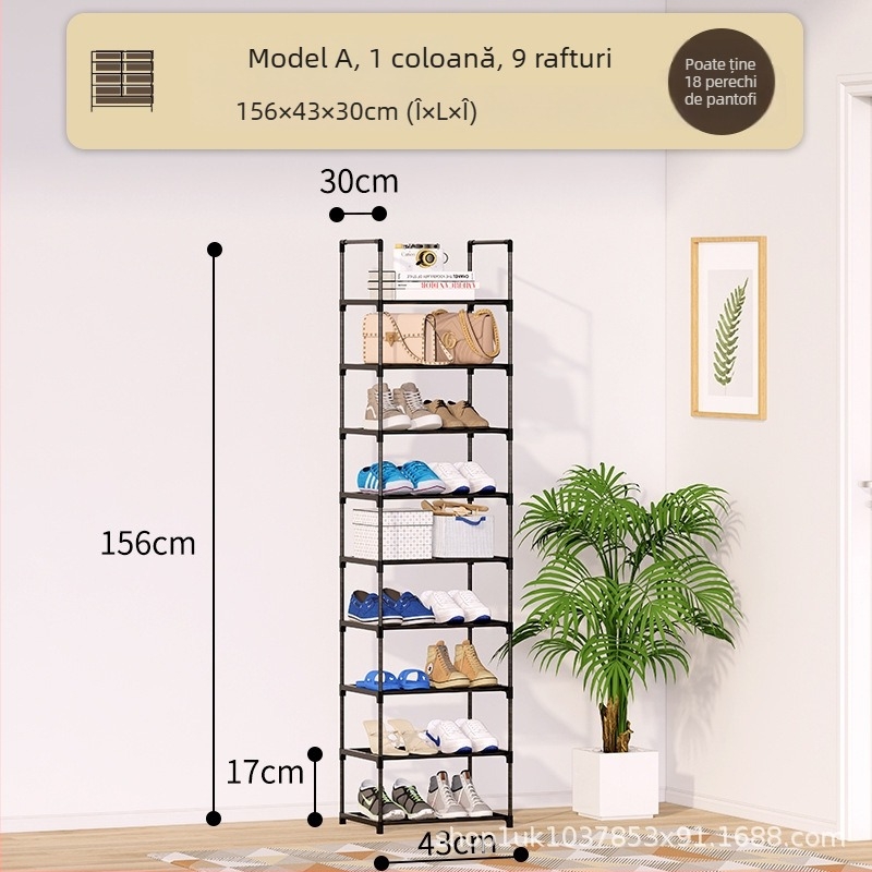 Raft pentru pantofi din fier forjat, într-un singur rând, pentru hol, protecție împotriva prafului, model XJ-01, stil modern simplu