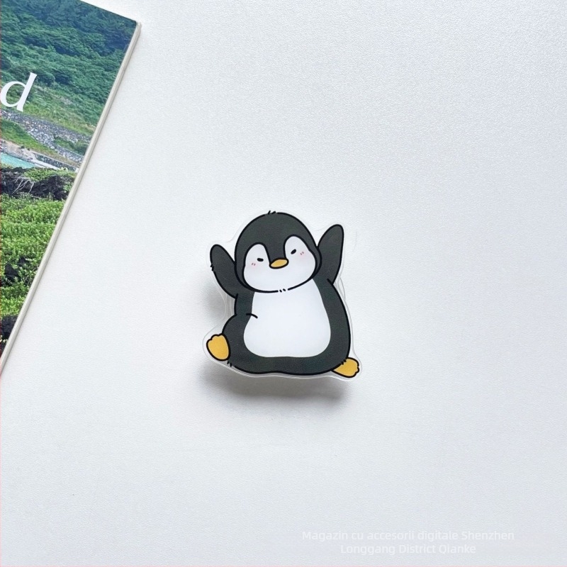 Bază de birou transparentă din acril, în stil desen animat, cu design de pingvin – personalizabil