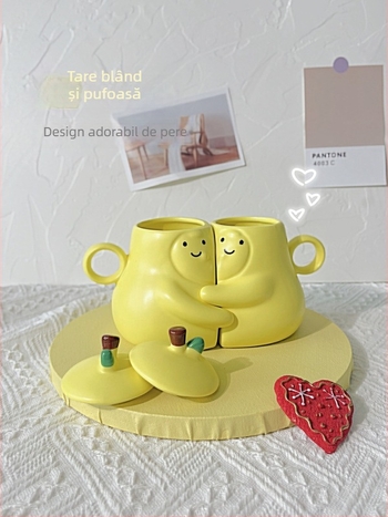Set de cești ceramice pentru cuplu, în stil japonez, motiv Pear Hug, Nr. produs ltao1004069380