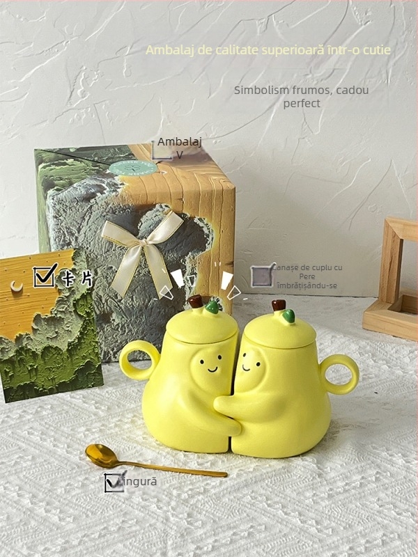 Set de cești ceramice pentru cuplu, în stil japonez, motiv Pear Hug, Nr. produs ltao1004069380