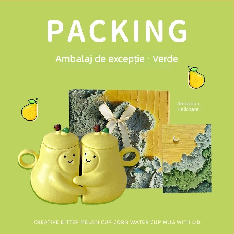 Set de cești ceramice pentru cuplu, în stil japonez, motiv Pear Hug, Nr. produs ltao1004069380