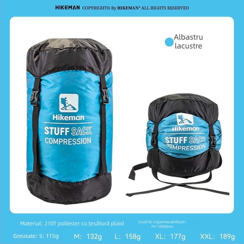 Sac de compresie pentru sacul de dormit – cu capac, țesătură din poliester, ușor pentru camping (115–189 g)