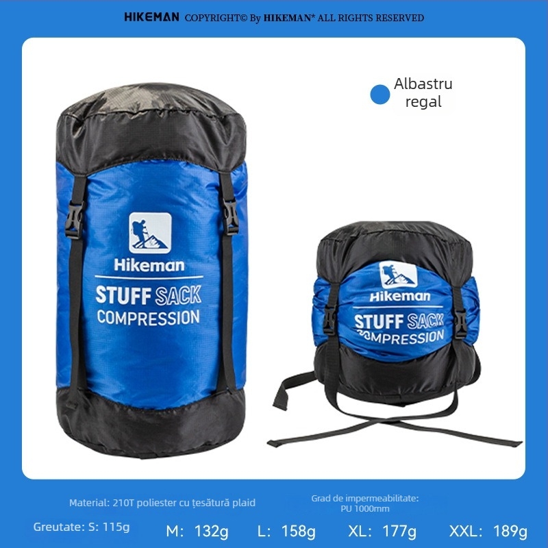 Sac de compresie pentru sacul de dormit – cu capac, țesătură din poliester, ușor pentru camping (115–189 g)