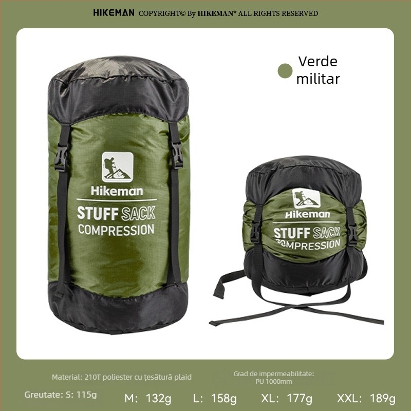 Sac de compresie pentru sacul de dormit – cu capac, țesătură din poliester, ușor pentru camping (115–189 g)