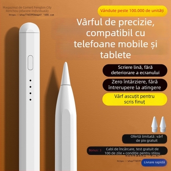 Stylus capacitiv universal cu vârf fin; Compatibil cu iPad, Huawei, Xiaomi; Carcasă din silicon; Model electronic