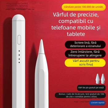 Stylus capacitiv universal cu vârf fin; Compatibil cu iPad, Huawei, Xiaomi; Carcasă din silicon; Model electronic