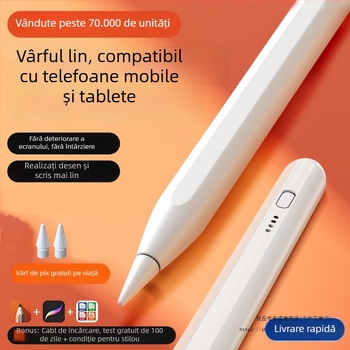 Stylus capacitiv universal cu vârf fin; Compatibil cu iPad, Huawei, Xiaomi; Carcasă din silicon; Model electronic