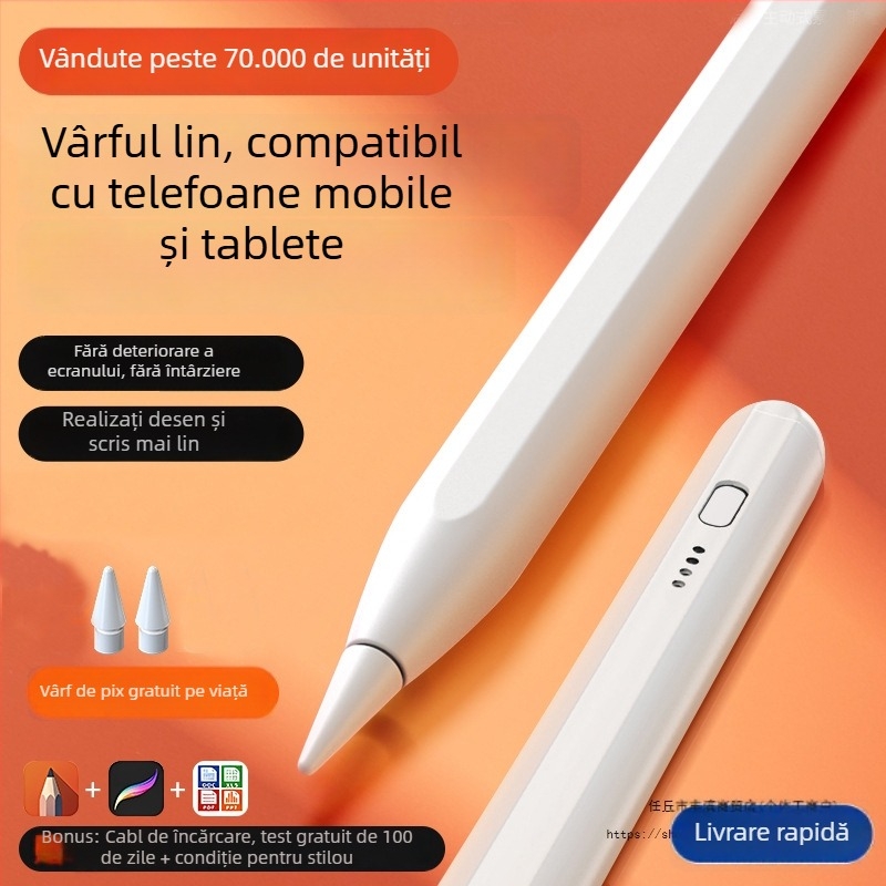 Stylus capacitiv universal cu vârf fin; Compatibil cu iPad, Huawei, Xiaomi; Carcasă din silicon; Model electronic