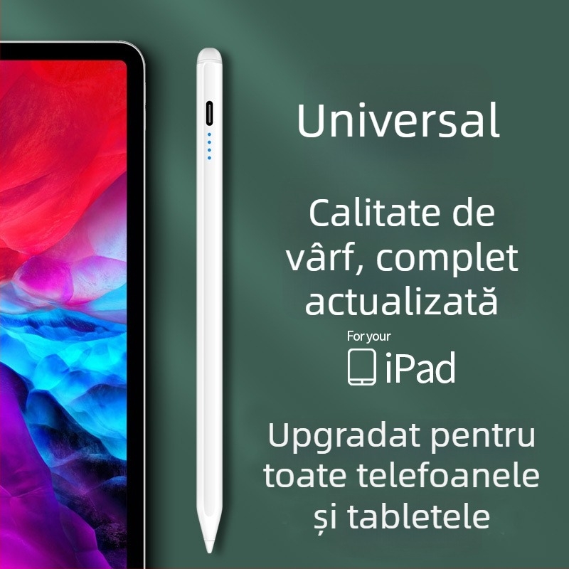 Stylus capacitiv universal cu vârf fin; Compatibil cu iPad, Huawei, Xiaomi; Carcasă din silicon; Model electronic