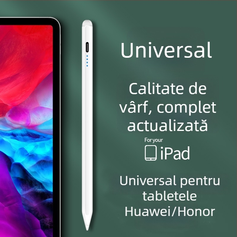 Stylus capacitiv universal cu vârf fin; Compatibil cu iPad, Huawei, Xiaomi; Carcasă din silicon; Model electronic