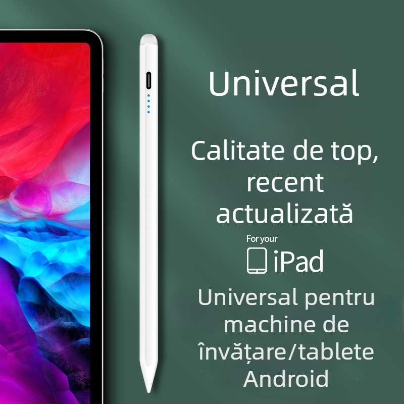 Stylus capacitiv universal cu vârf fin; Compatibil cu iPad, Huawei, Xiaomi; Carcasă din silicon; Model electronic