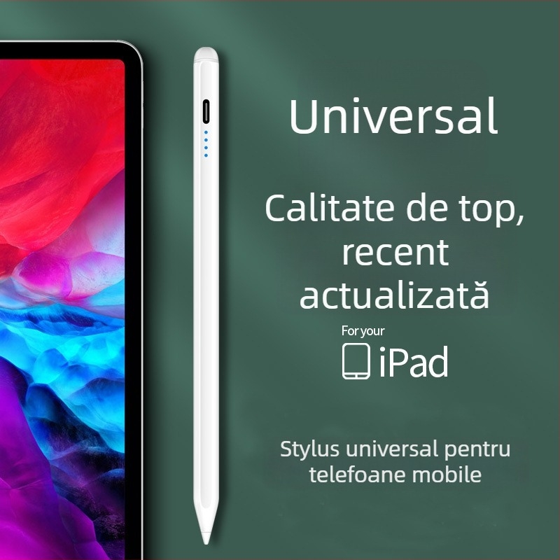 Stylus capacitiv universal cu vârf fin; Compatibil cu iPad, Huawei, Xiaomi; Carcasă din silicon; Model electronic