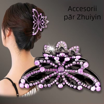 Clip pentru coadă cu fluture din cristal (făcut manual; stil coreean; proaspăt și dulce; accesorii pentru păr pentru femei; primăvara 2025)