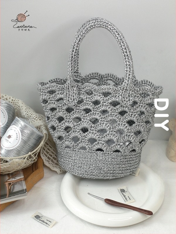 Geantă croșetată cu decupaj - kit DIY de țesut, geantă din plasă plastică, Cod produs 1007136653