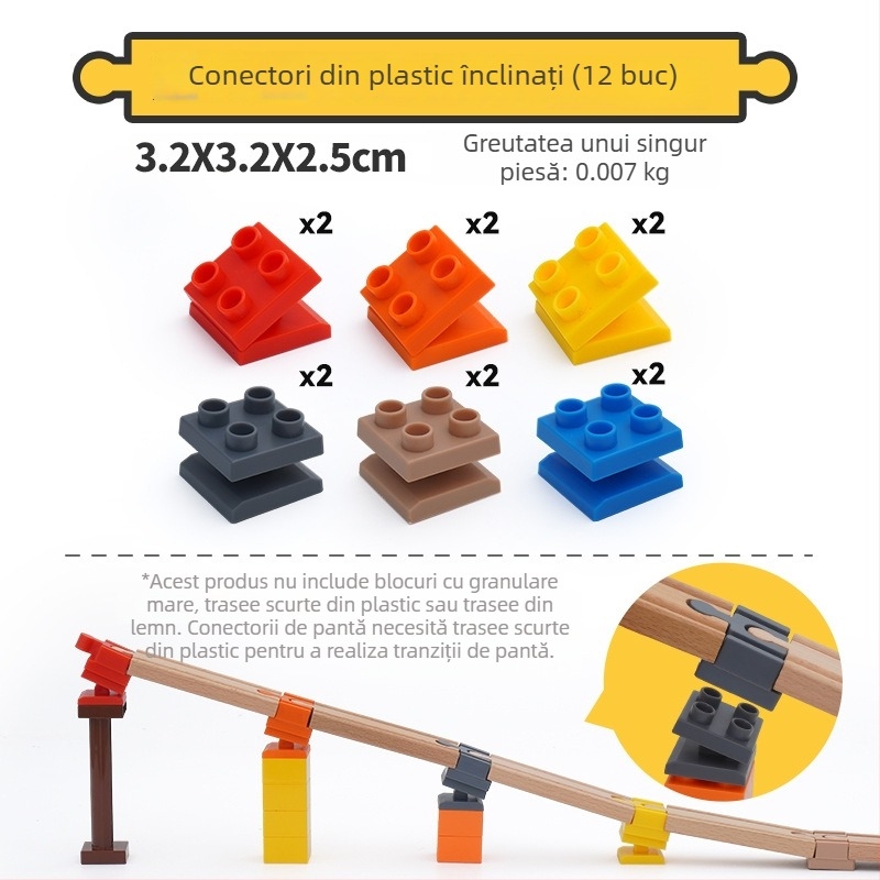 Tongshida Set Piste Din Lemn Cu Blocuri Mari Și Conectori Universali Pentru 0–3 Ani